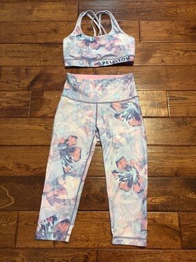 WITH Peloton Pastel Floral Strappy Sports Bra & Reversible Cropped Leggings Set
